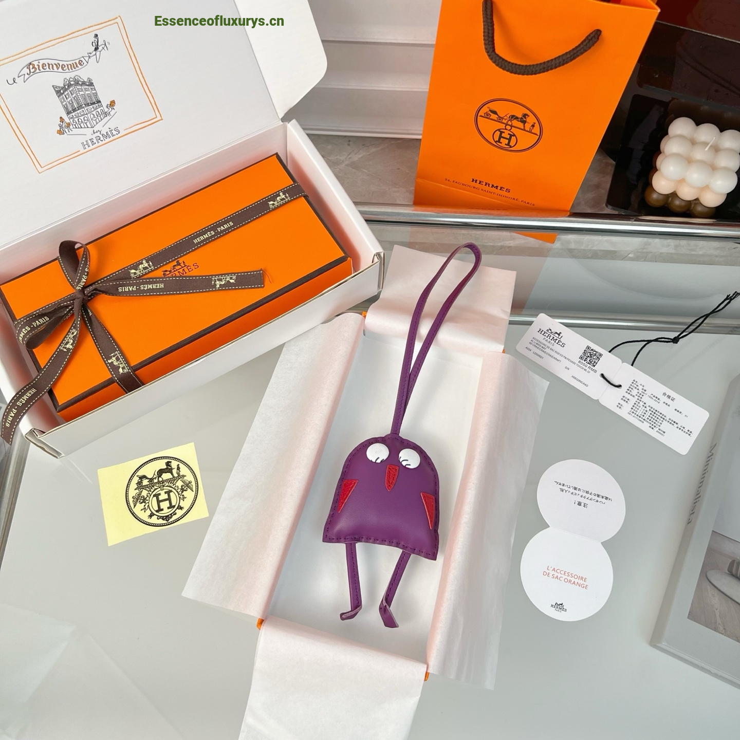 Hermes Hibouton Bag Charm Purple