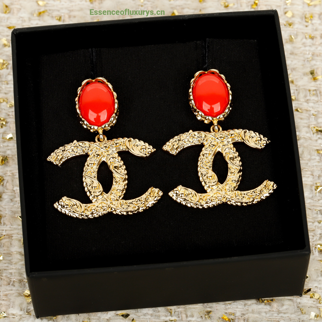 Chanel Gold Metal CC Logo Pendant Earrings