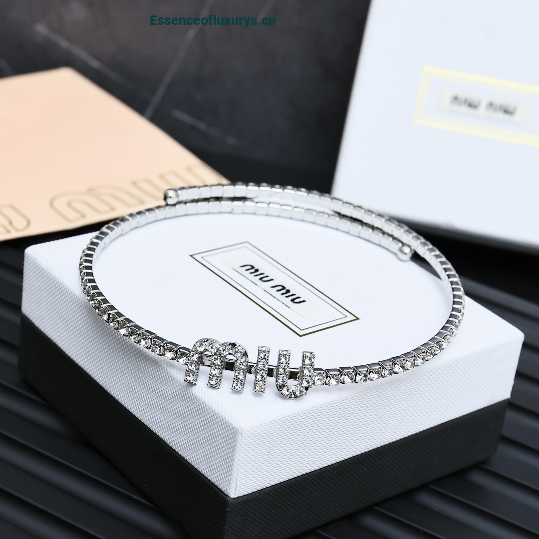 Miu Miu Crystal Logo Choker Necklace