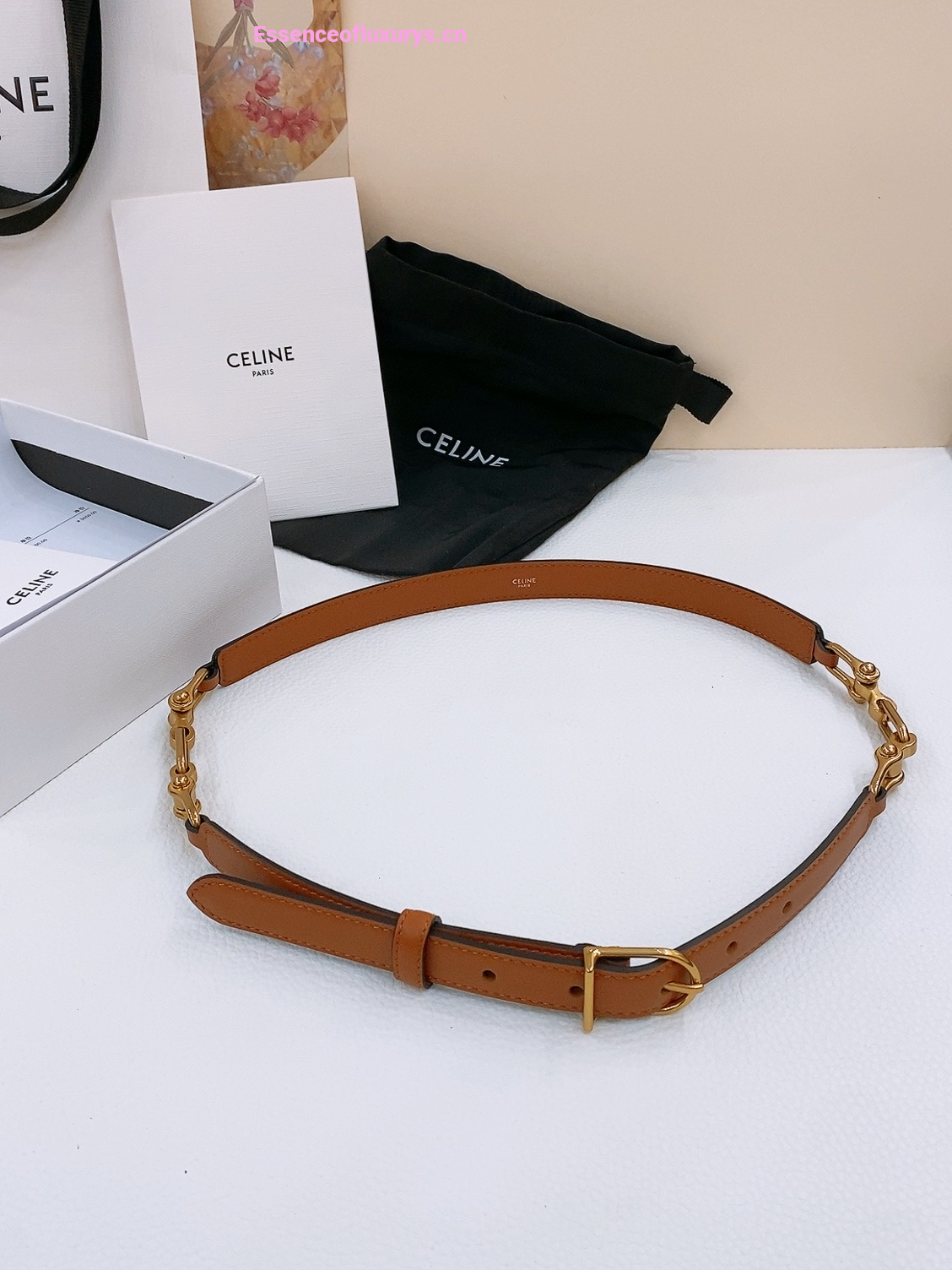 Celine Crecy Buckle Brown Leather Belt