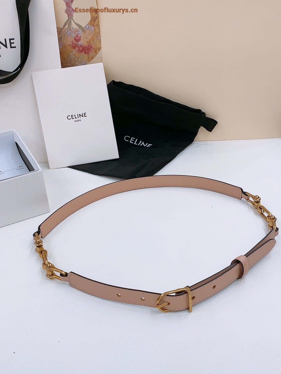 Celine Crecy Buckle Pink Leather Belt