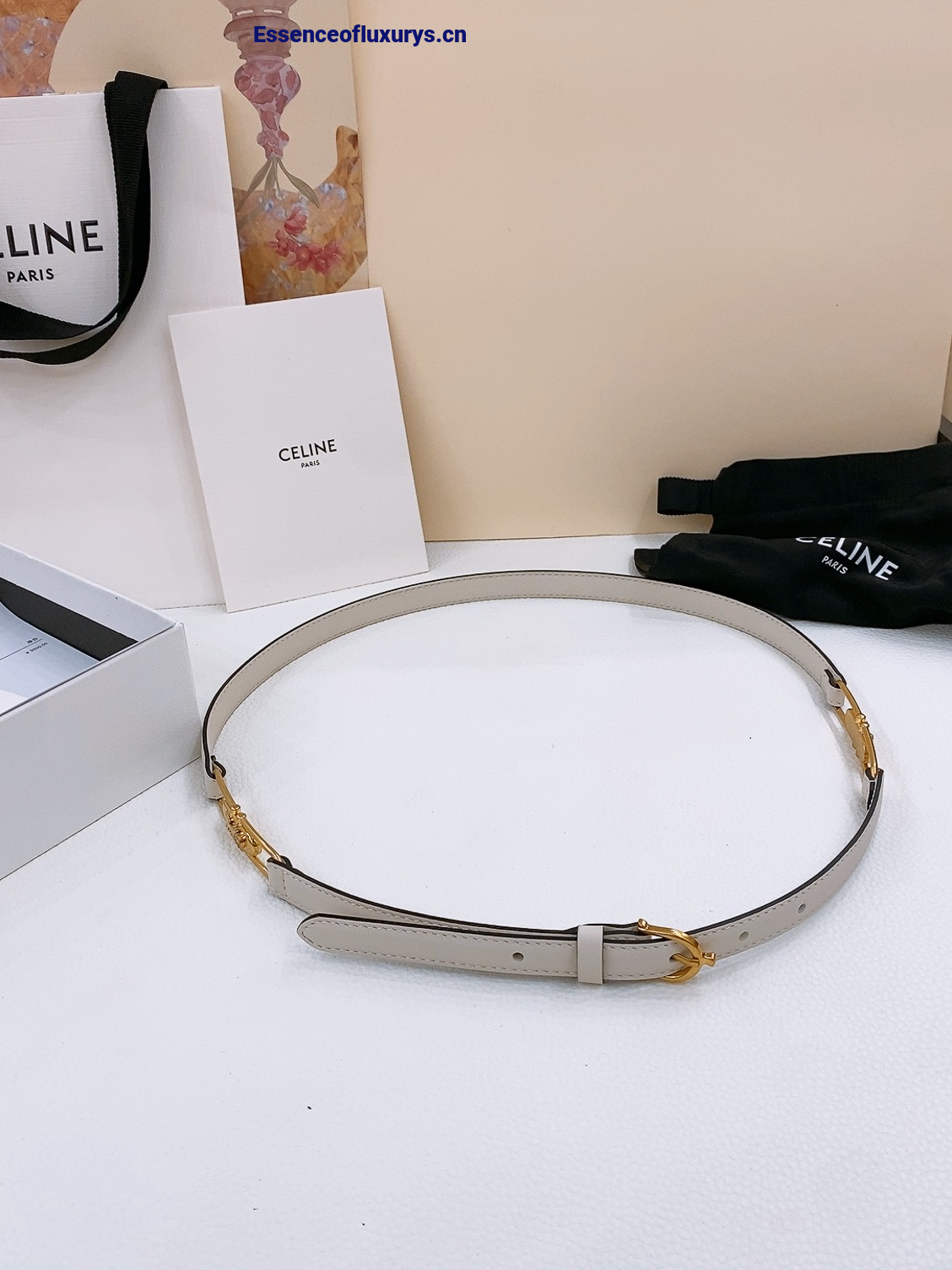 Celine Crecy Buckle White Leather Belt