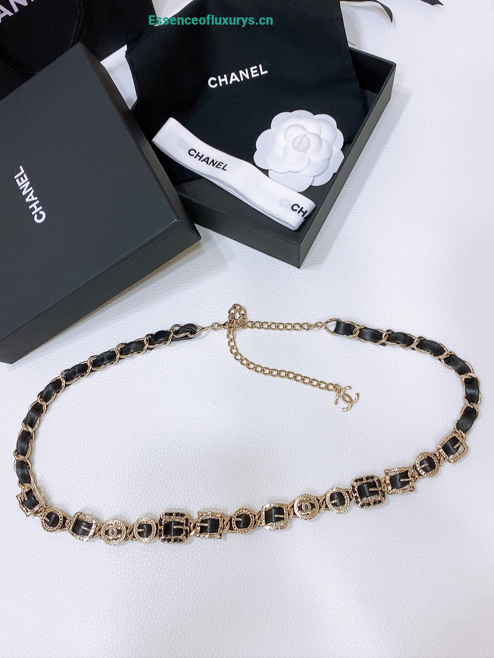 Chanel Leather and Chain Belt Black