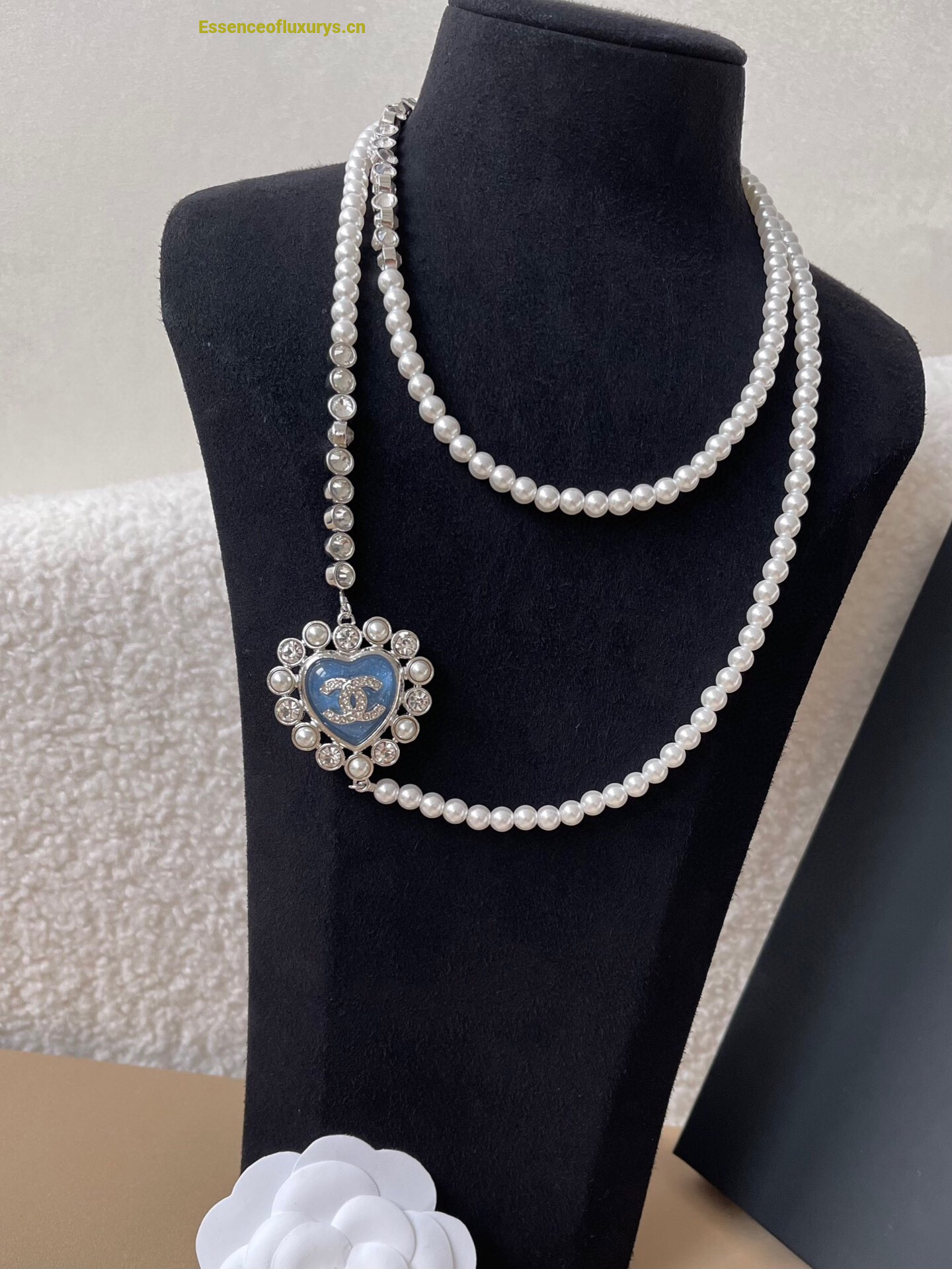 Chanel CC Heart Pearls Long Necklaces