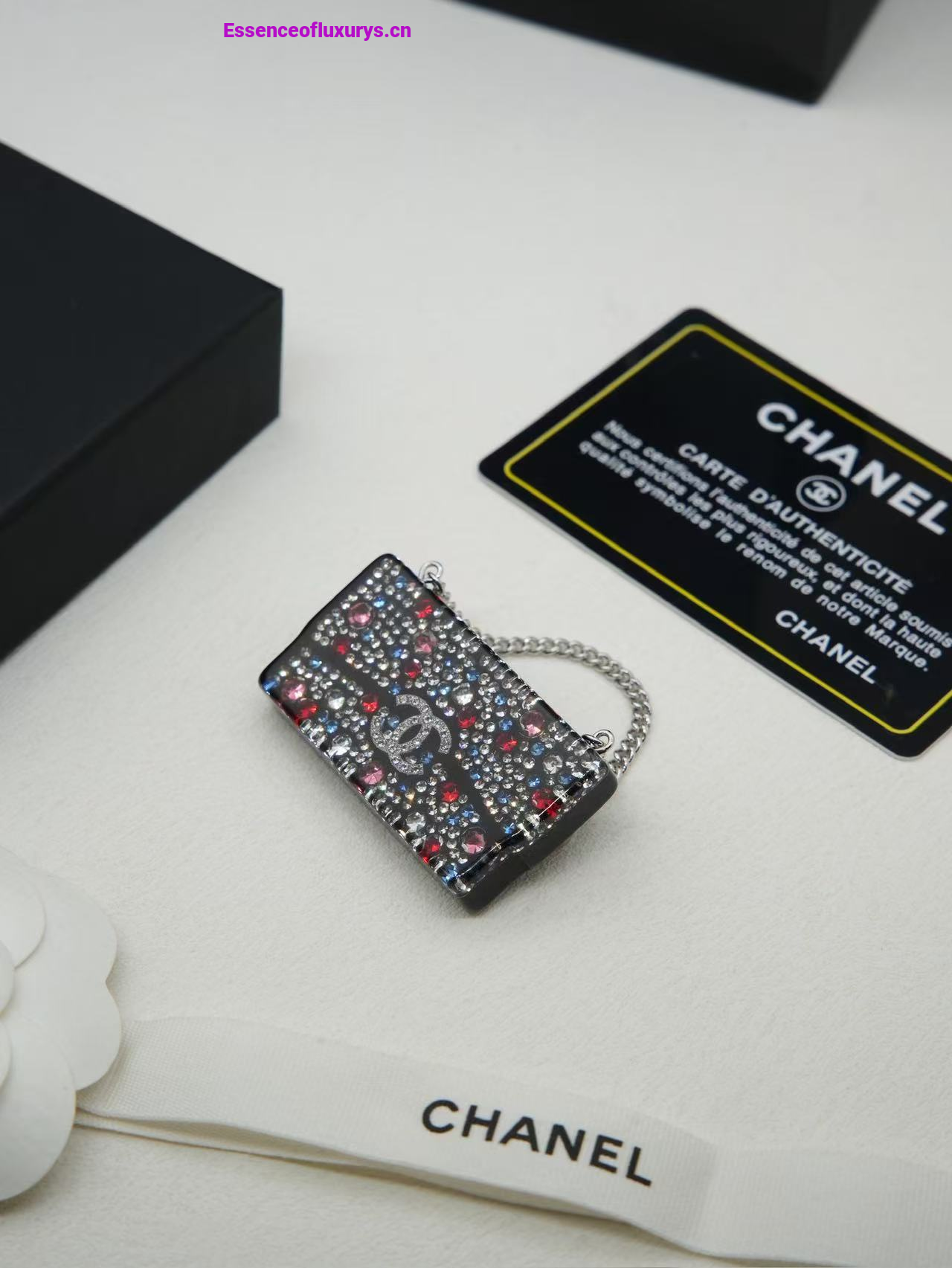 Chanel Crystal Bag Charm Earrings Black