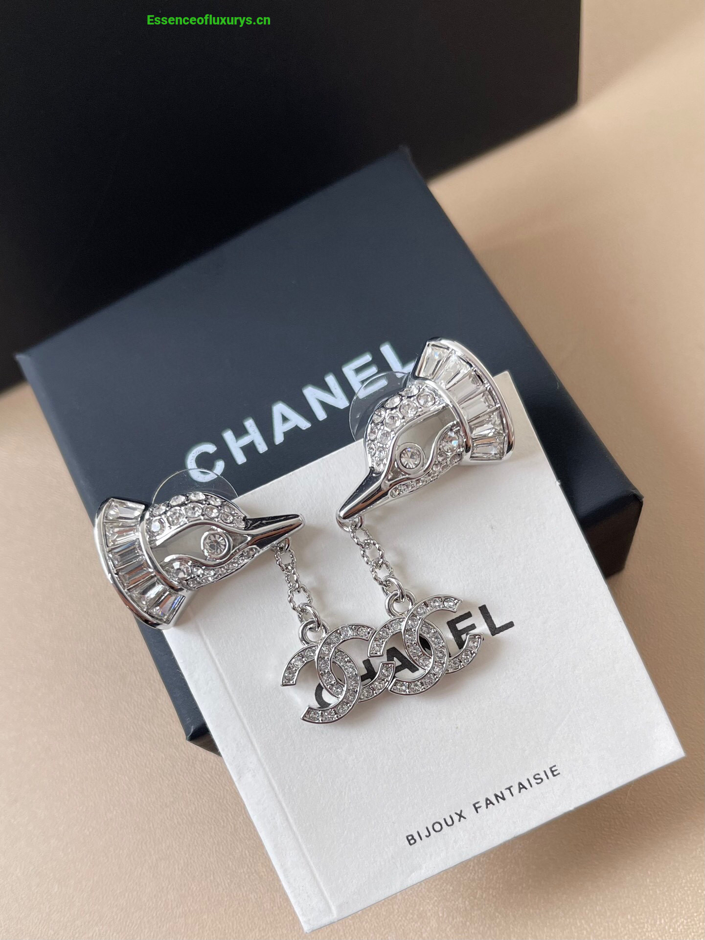 Chanel Crystals CC Bird Pendant Earrings