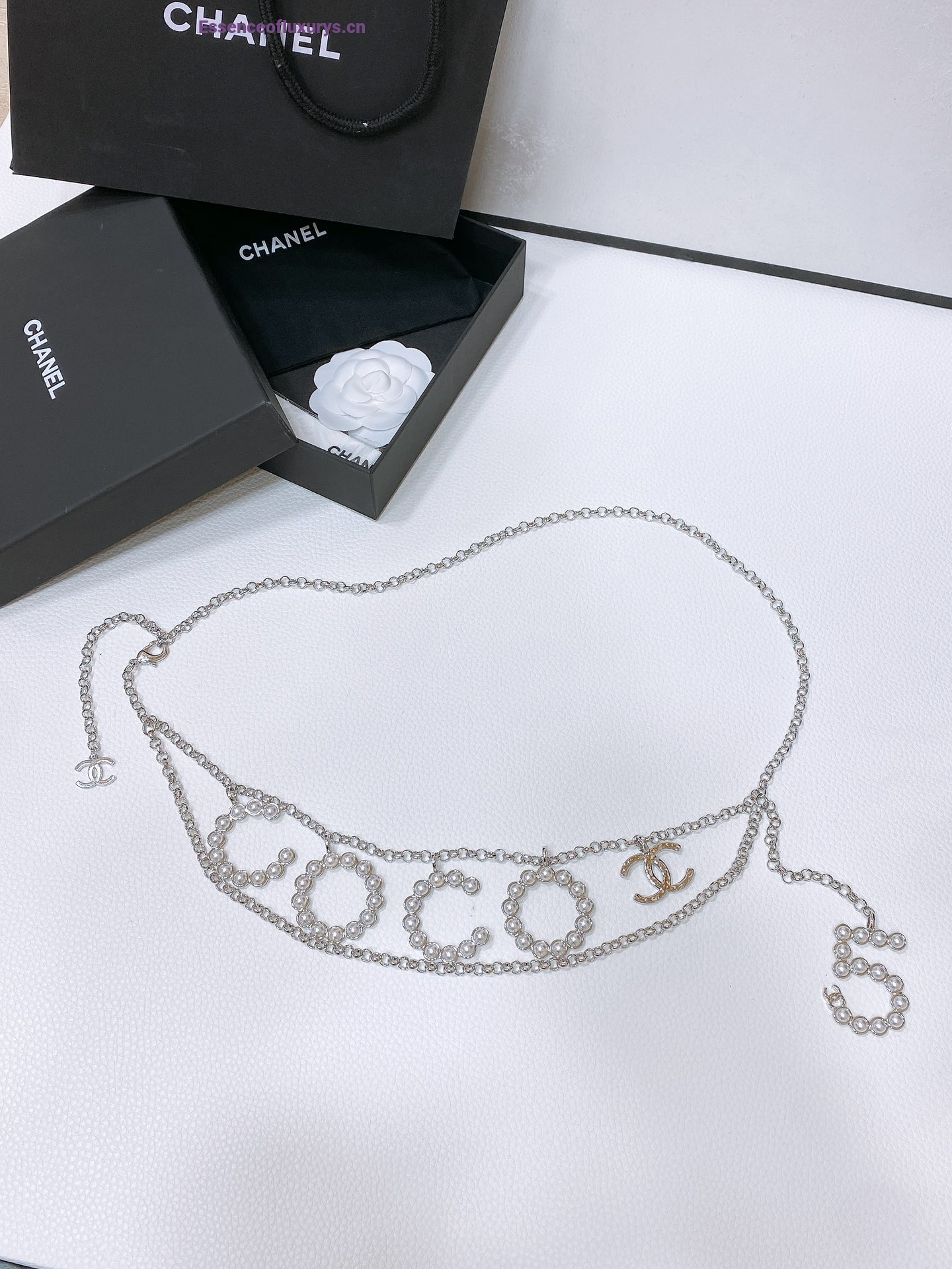 Chanel Pearl Coco Chain Belt Silver