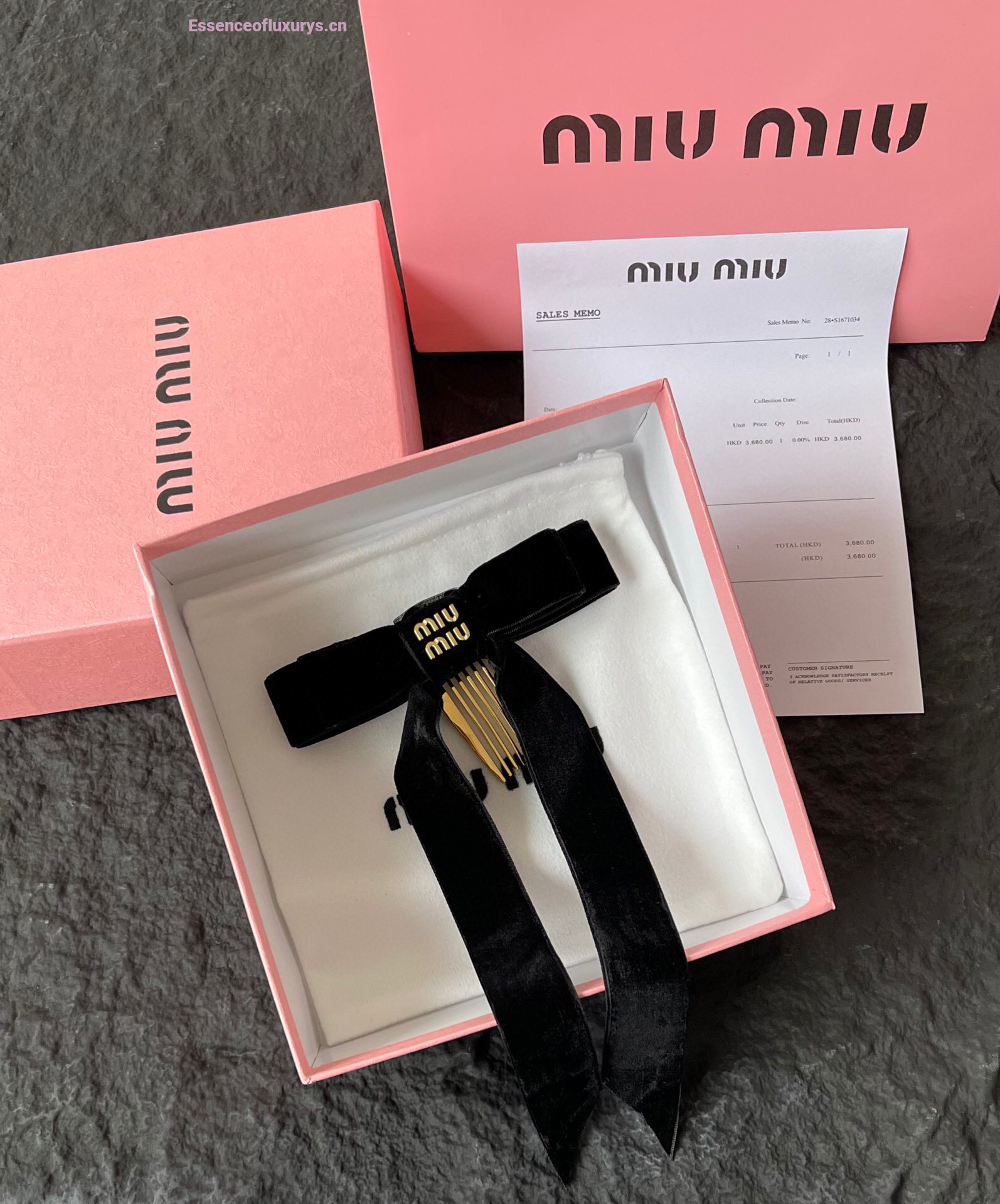 Miu Miu Black Velvet Bowknot Hair Clip