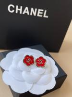 Chanel CC Red Camellia Stud Earrings
