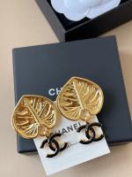 Chanel CC Logo Gold Leaf Earrings
