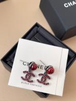 Chanel Crystal CC Red Pearl Earrings