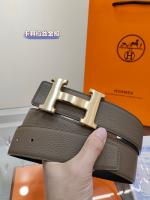 Hermes H Buckle Leather Belt Gray