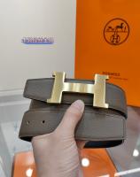 Hermes H Buckle Leather Belt Gray