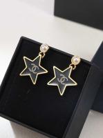 Chanel CC Black Star Hoop Earrings