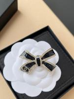 Chanel Crystals CC Black Bowknot Brooch