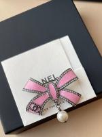 Chanel Crystals CC Pink Bowknot Brooch