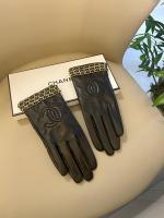 Chanel Coco CC Logo Black Leather Gloves