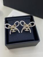 Chanel Crystal CC Bow Drop Earrings