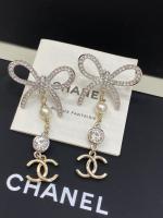 Chanel Crystal CC Bow Drop Earrings