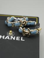Chanel CC Denim Blue Hoop Earrings