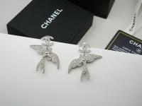 Chanel Crystal CC Bird Earrings Silver