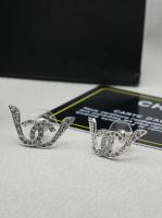 Chanel Crystal CC Stud Earrings Silver