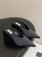 Alaia Black Satin Cube Wedge Mules