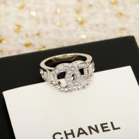 Chanel Crystal CC Logo White Gold Rings